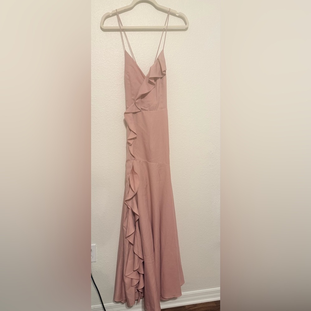 Selmah Mauve Ruffled Lace-Up Maxi Dress size Small - Picture 3 of 3